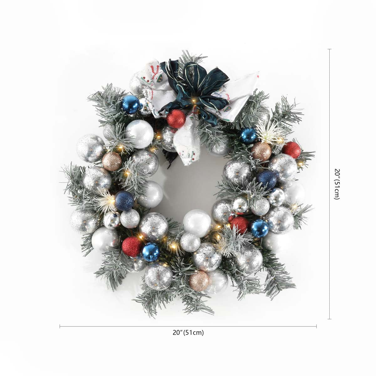 Faux 20 Inch Pine Led Wreath w/ Ornaments | Safavieh - FXP1086 - Multi