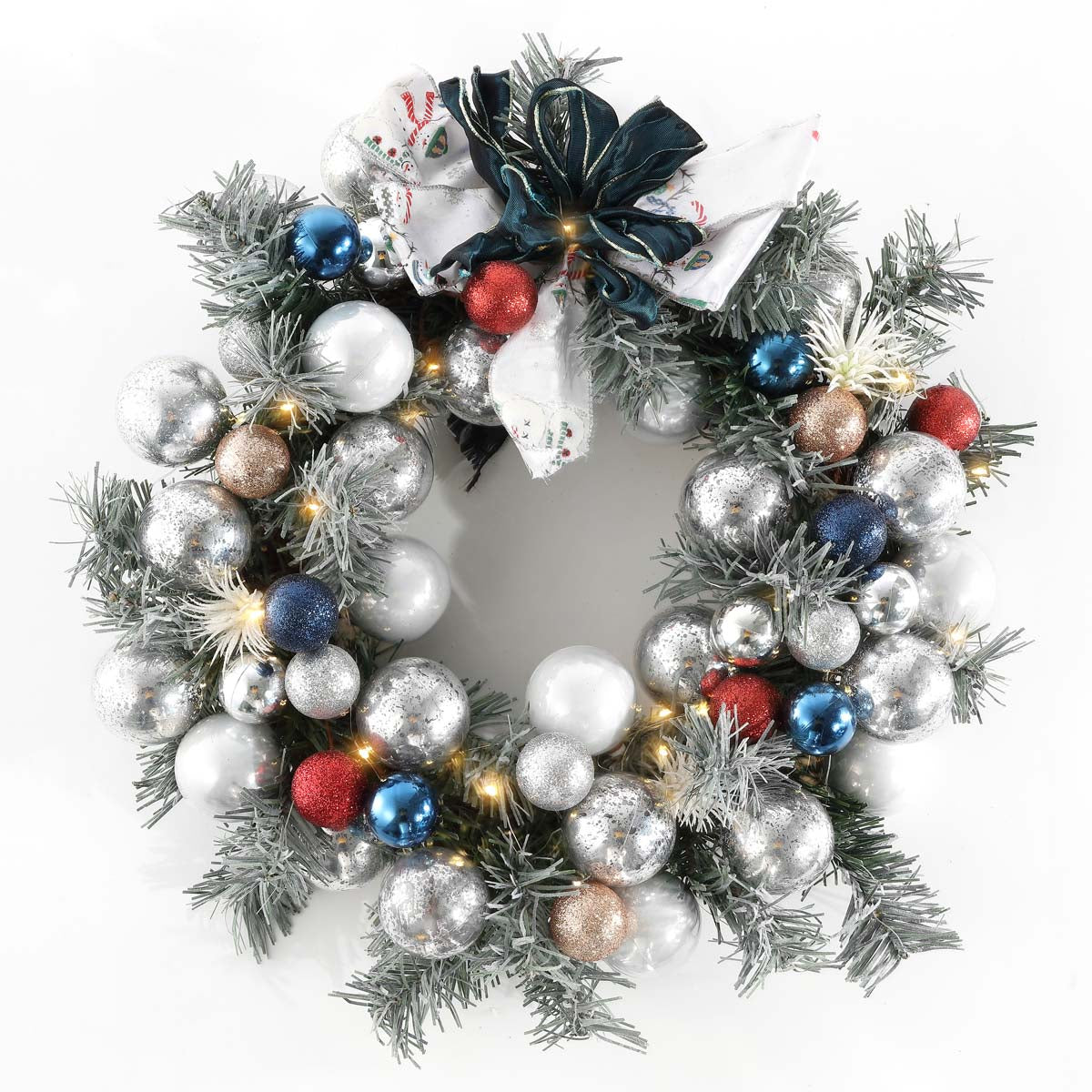 Faux 20 Inch Pine Led Wreath w/ Ornaments | Safavieh - FXP1086 - Multi