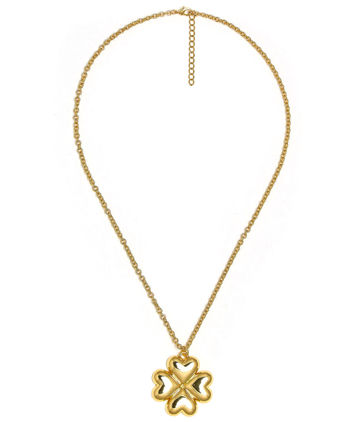 Puffy Shamrock Necklace with gold chain - 18k Plated Necklace