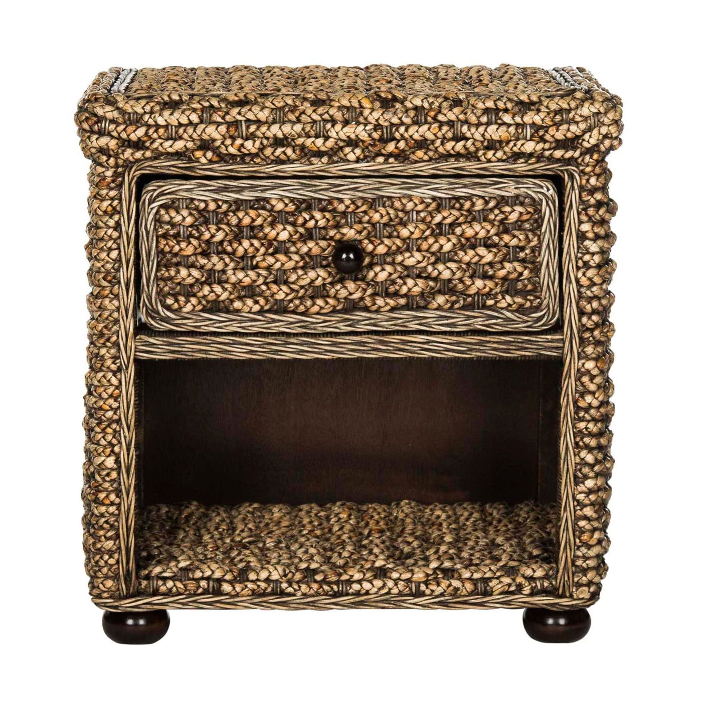 Safavieh Musa Braided Brown Wash Wicker Nightstand With Drawer And 8H Storage - Brown Wash