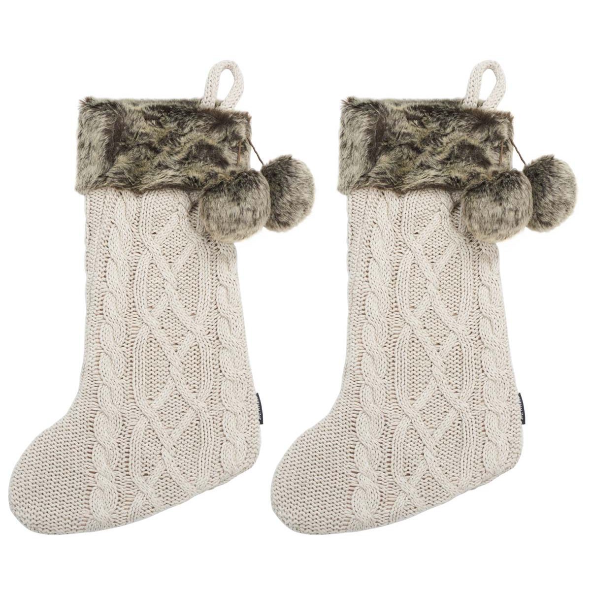 Cider Stocking | Safavieh - HOL1006 - Ivory/Brown