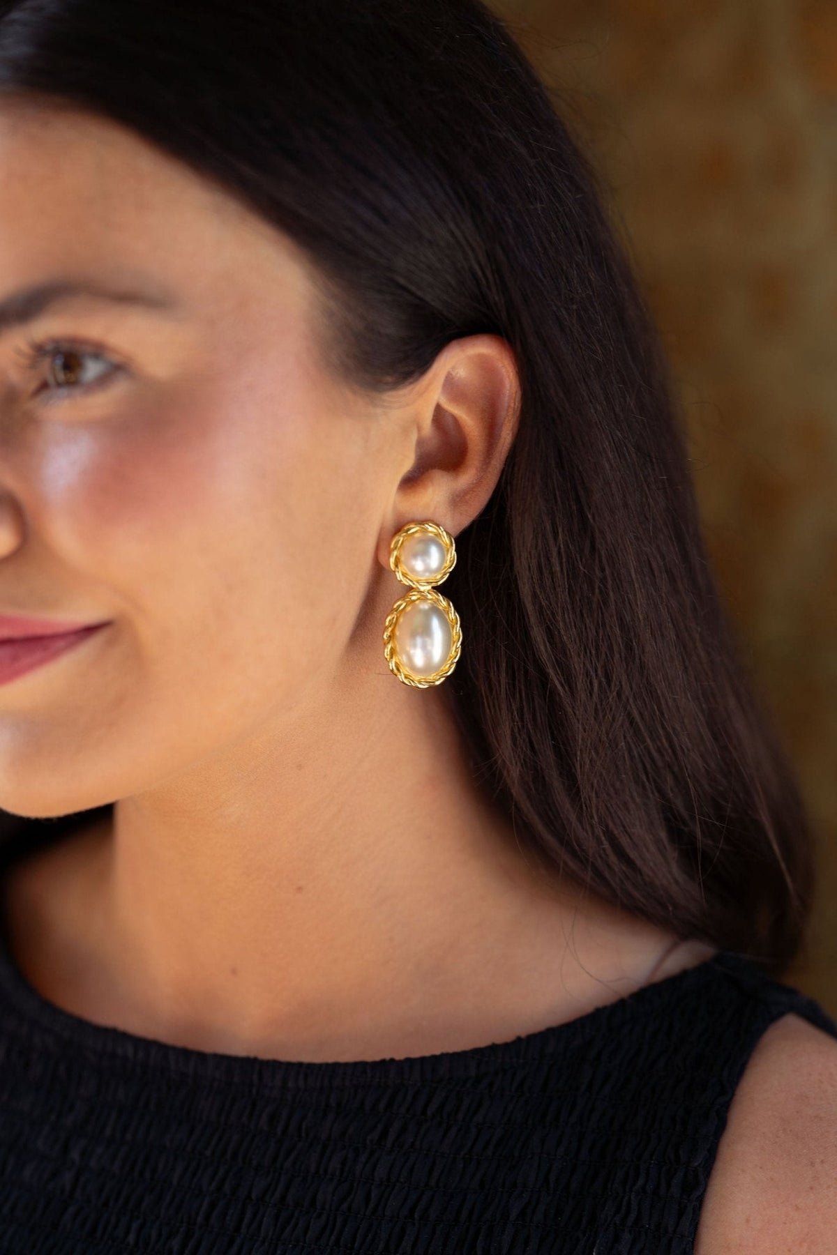 Jackie Pearl & Gold Roped Statement - Earrings - Belle of  the Ball