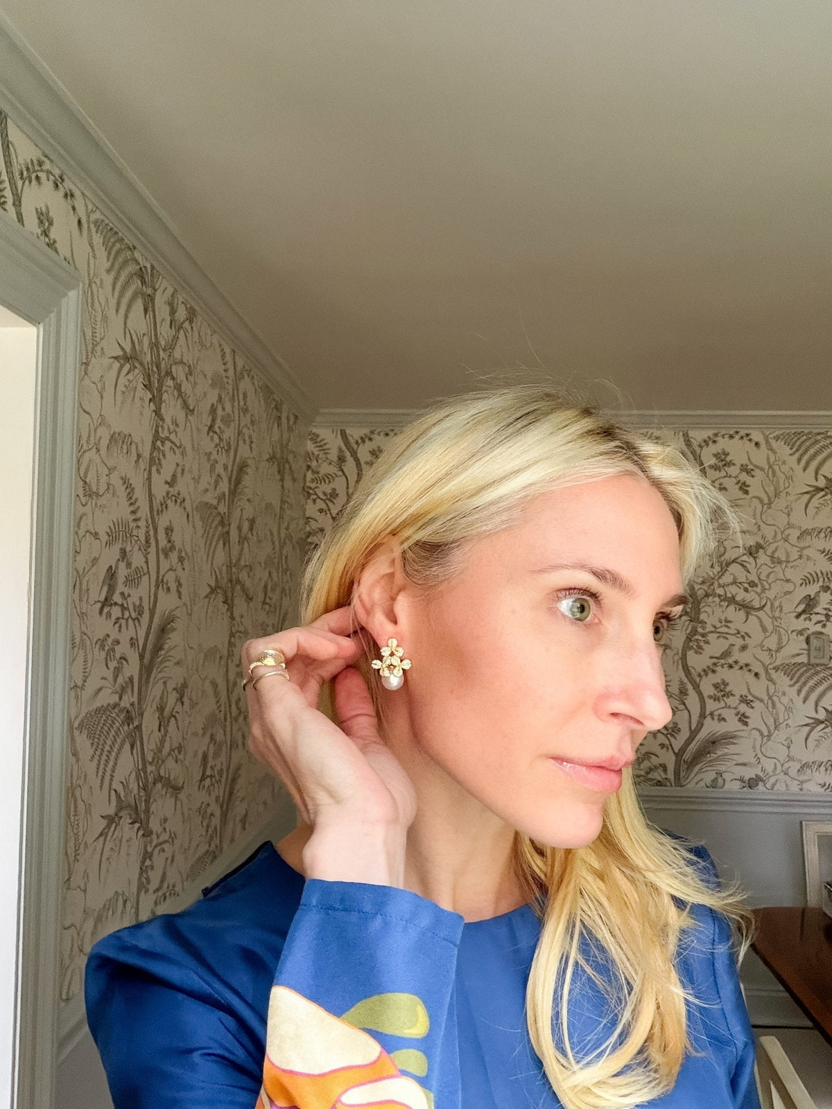 Kennedy Earrings - Rhinestone & Pearl- 18k Gold Plated - Kristin Kennedy Collection