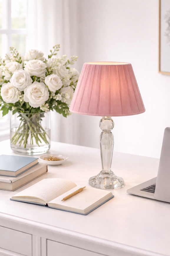 Round Crystal Rechargeable Lamp with Pink Shade
