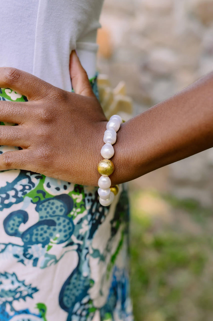 Georgia Beaded Bracelet - Freshwater Pearl and 14mm