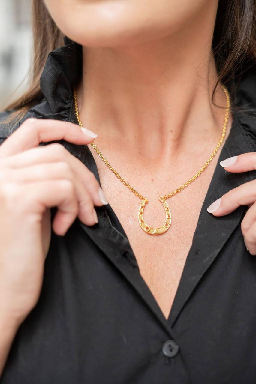 Gold Horseshoe Charm Necklace - 18k Gold Plated