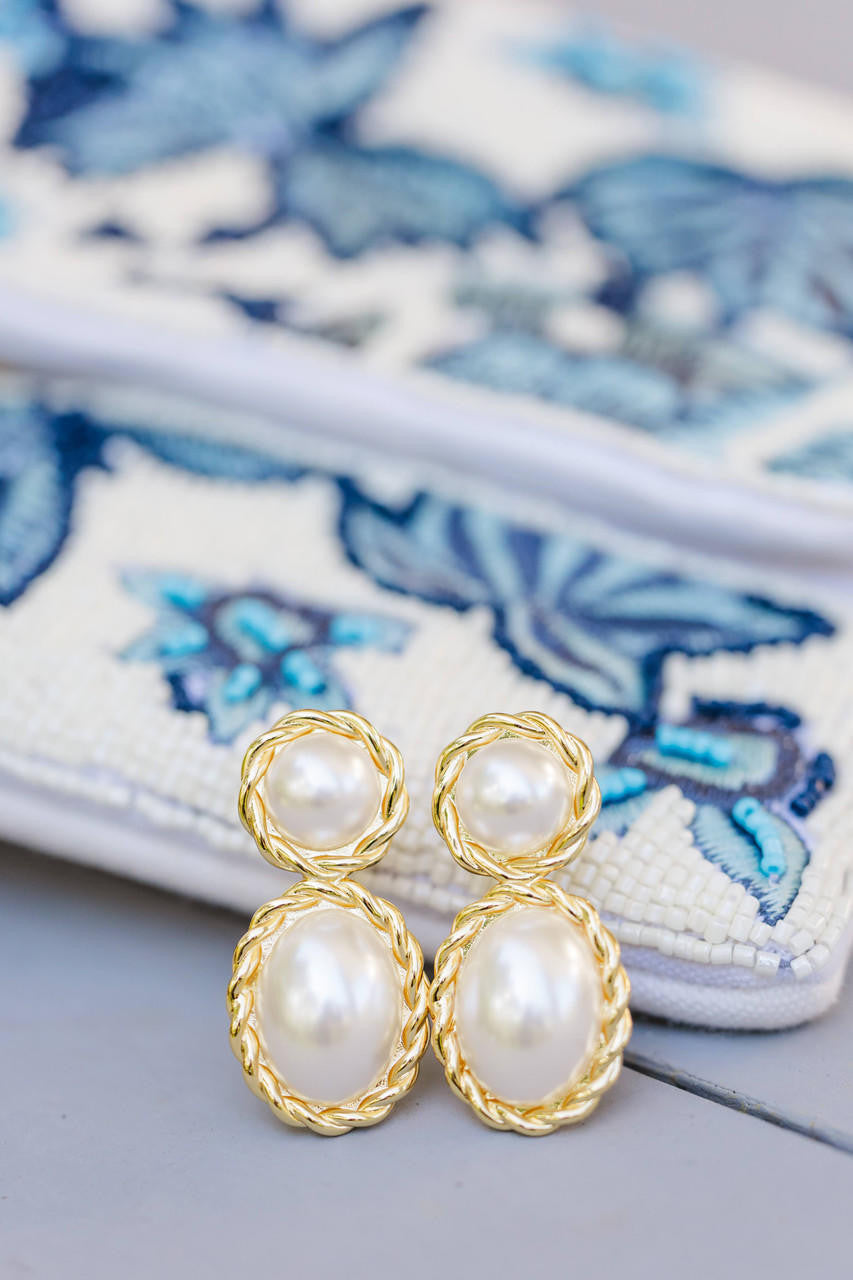Jackie Pearl & Gold Roped Statement - Earrings - Belle of  the Ball
