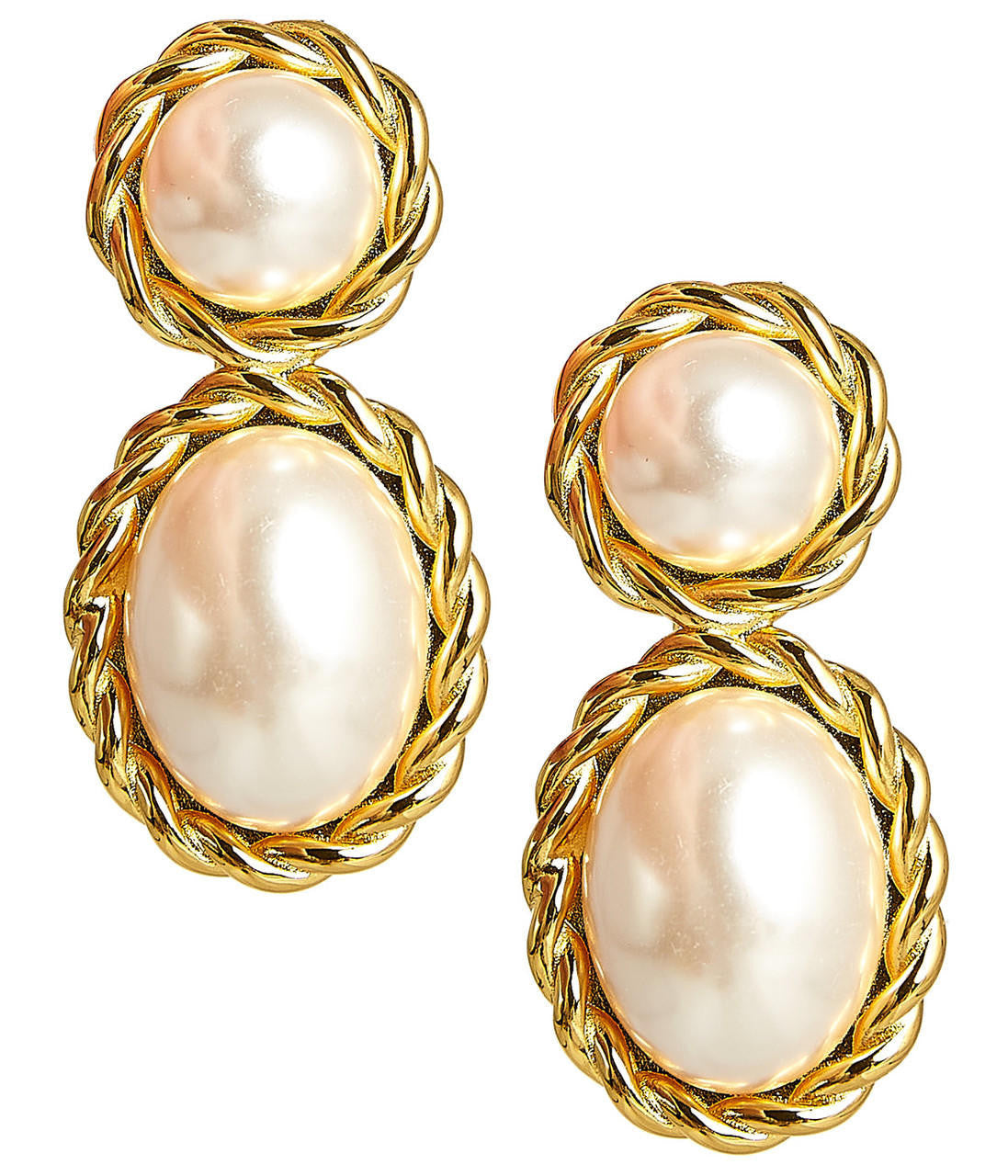 Jackie Pearl & Gold Roped Statement - Earrings - Belle of  the Ball
