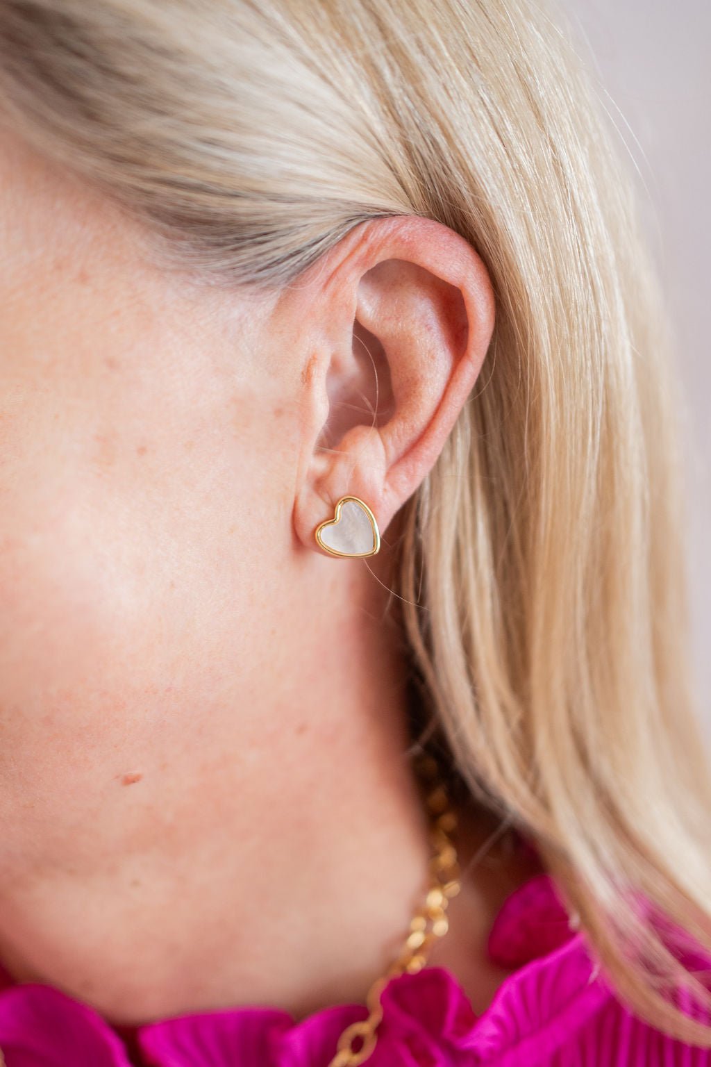 Martha - Heart Mother of pearl stud earring - 18k gold plated-Darby Clark Collection