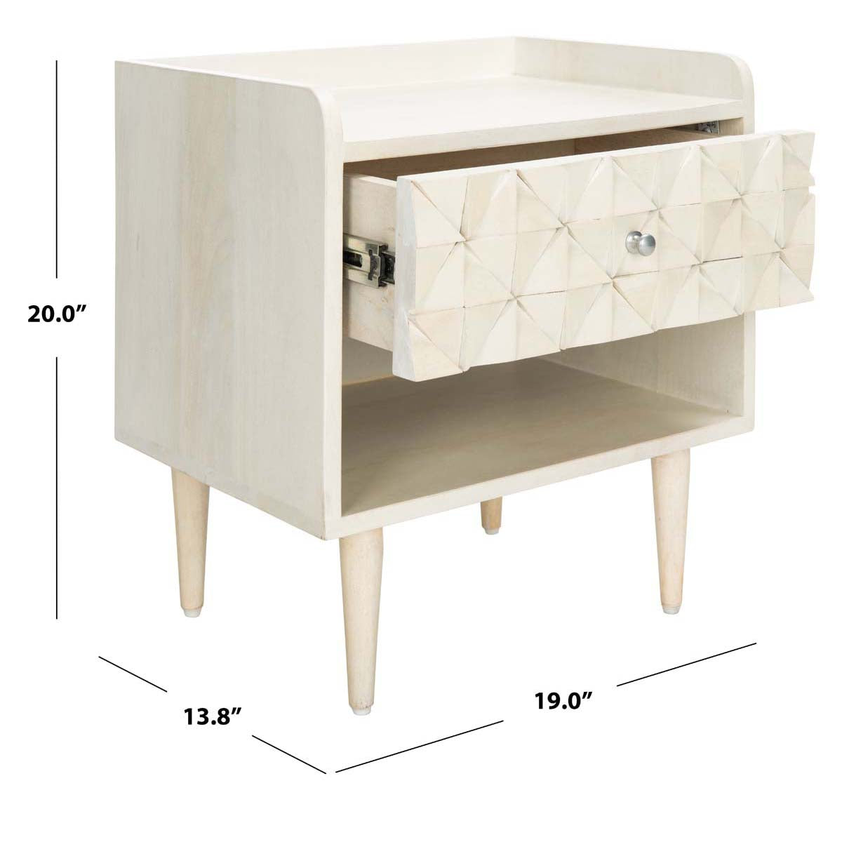 Zinnia Nightstand | Safavieh - White Washed / Silver