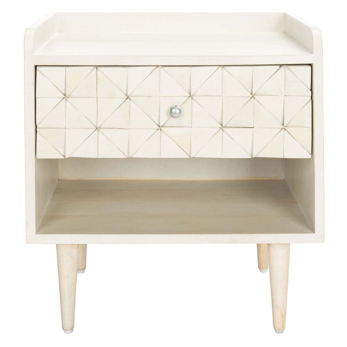 Zinnia Nightstand | Safavieh - White Washed / Silver