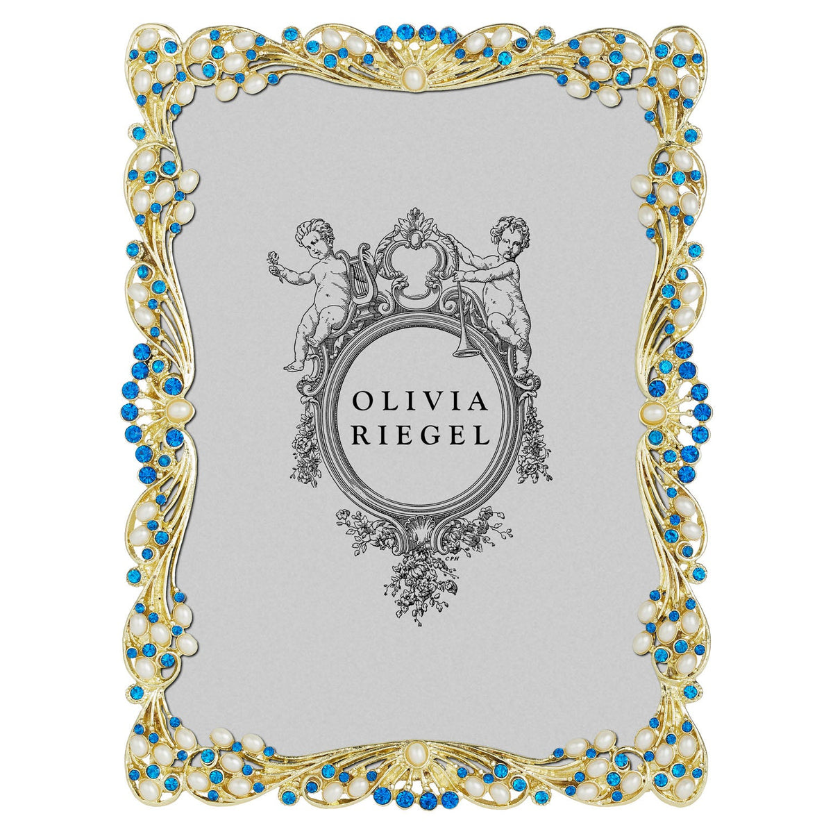 Audrey Picture Frame with Capri Blue Stones & White Freshwater Pearls