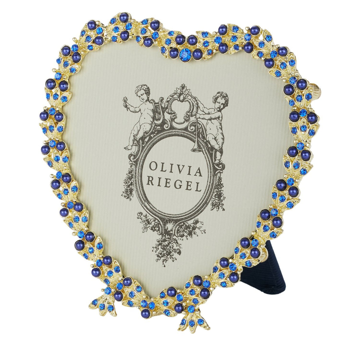 Contessa Heart 3.5" Picture Frame with Sapphire Crystals and Blue Pearls
