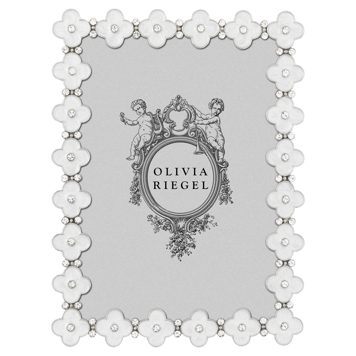 White Enamel Clover Picture Frame, Silver
