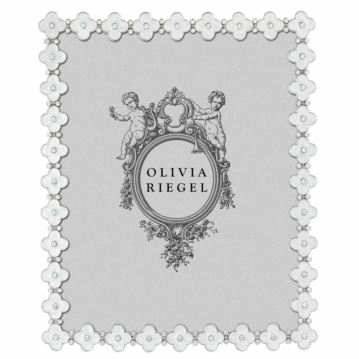 White Enamel Clover Picture Frame, Silver