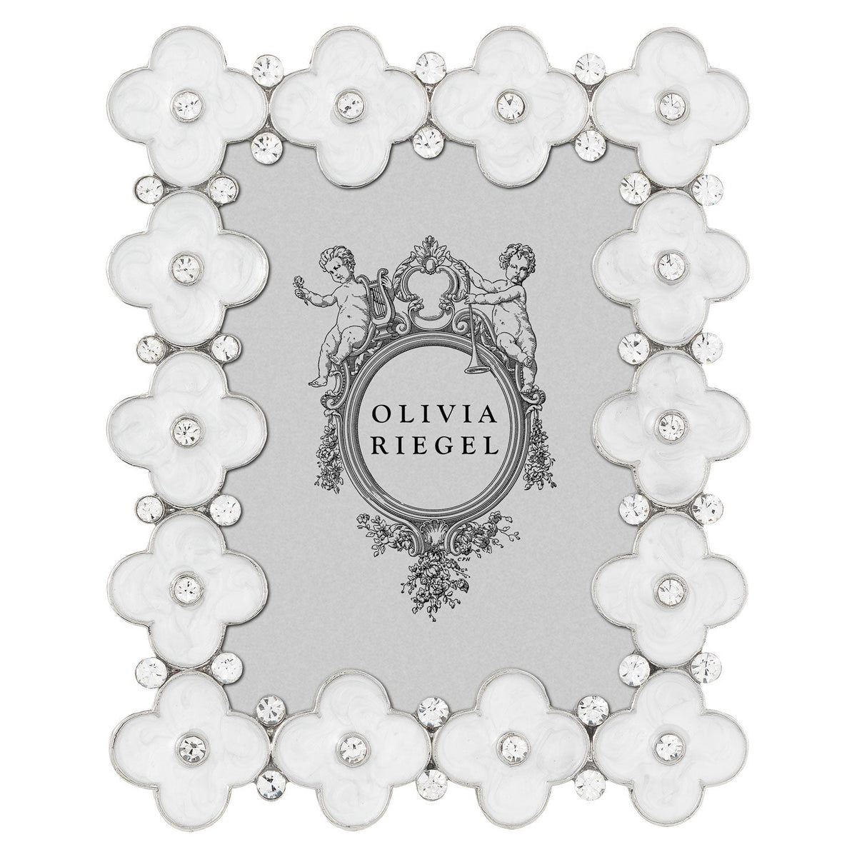 White Enamel Clover Picture Frame, Silver