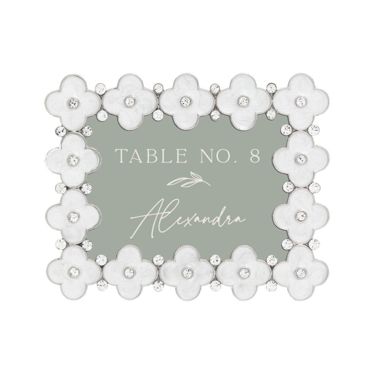 White Enamel Clover Picture Frame, Silver