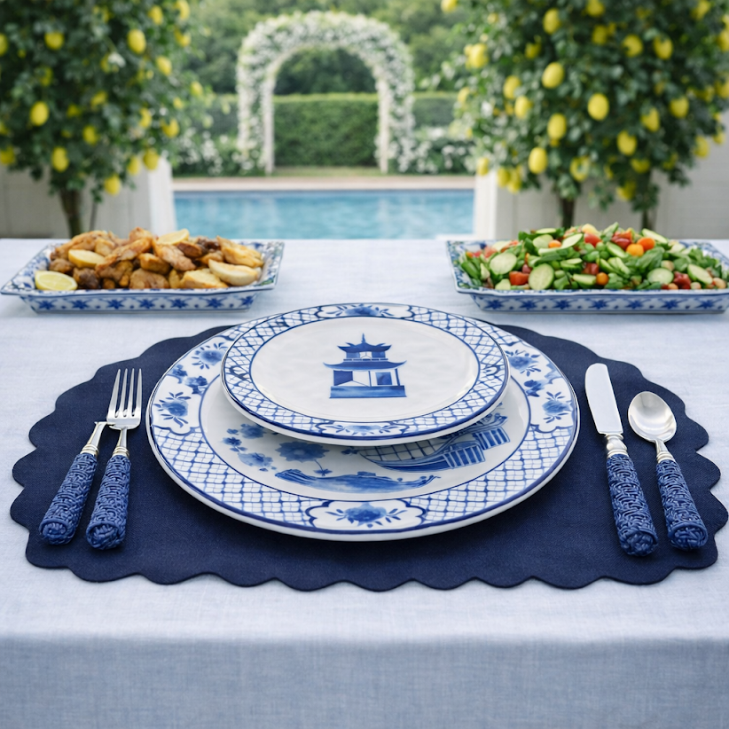 Navy BASKETWEAVE FIVE PIECE FLATWARE SET