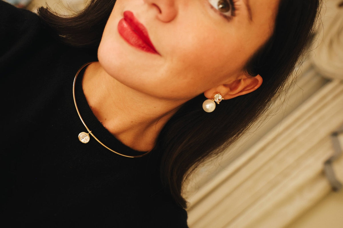 Oval Bezel Collar Necklace- 18k Gold Plated - Belle of the Ball Collection