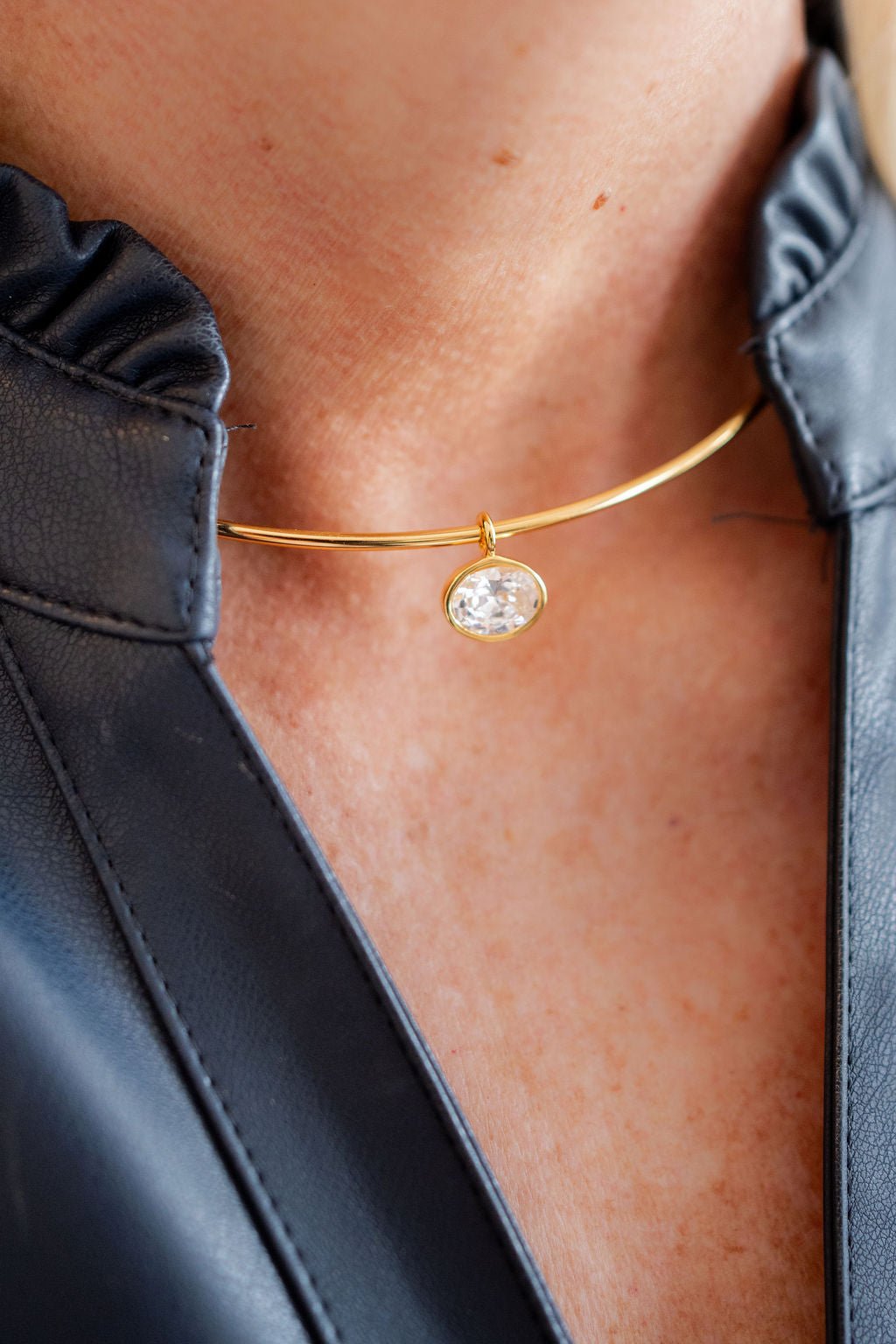 Oval Bezel Collar Necklace- 18k Gold Plated - Belle of the Ball Collection