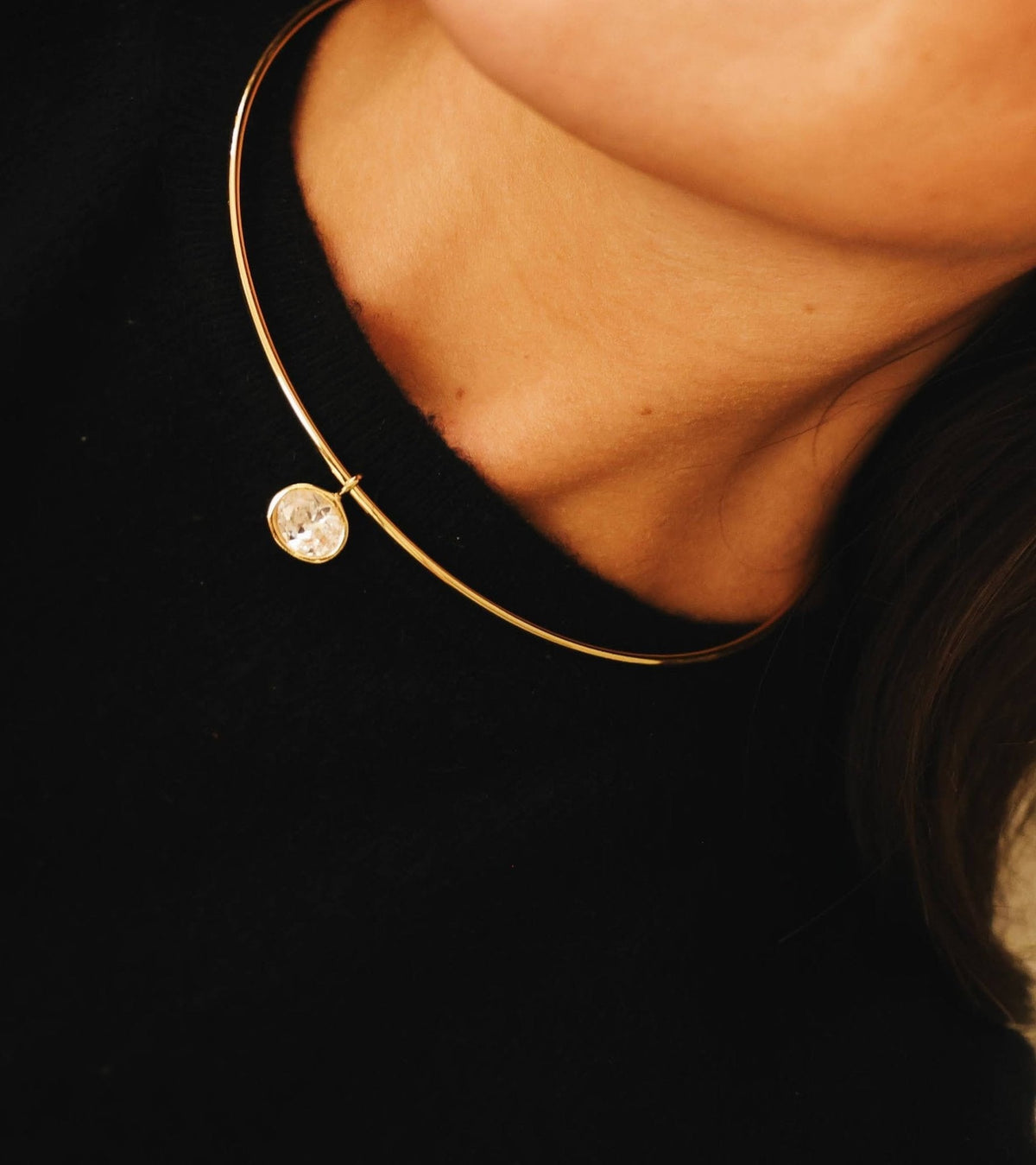 Oval Bezel Collar Necklace- 18k Gold Plated - Belle of the Ball Collection