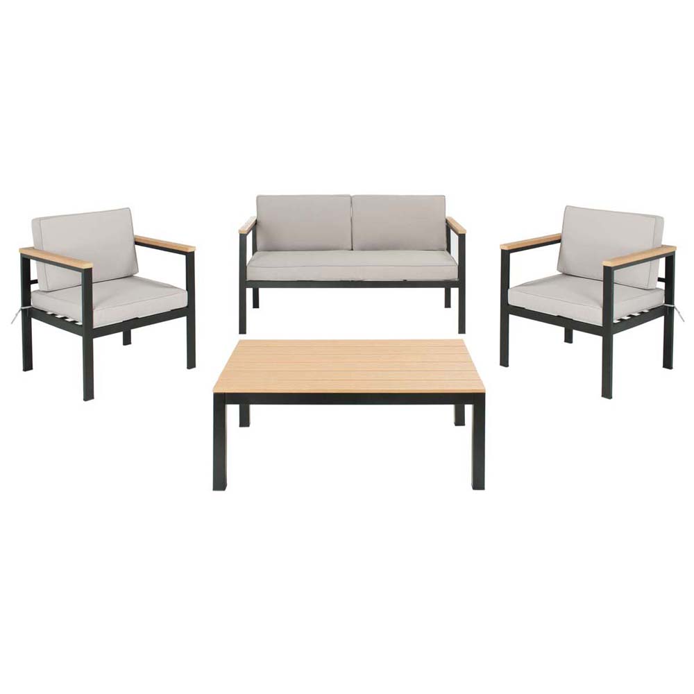 Safavieh Hendor 4 Piece Living Set , PAT7525 - Black Metal /  Grey Cushion