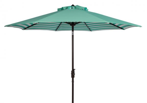 athens-inside-out-striped-9ft-crank-outdoor-auto-umbrella-safavieh-pat8007-Dark Green / White