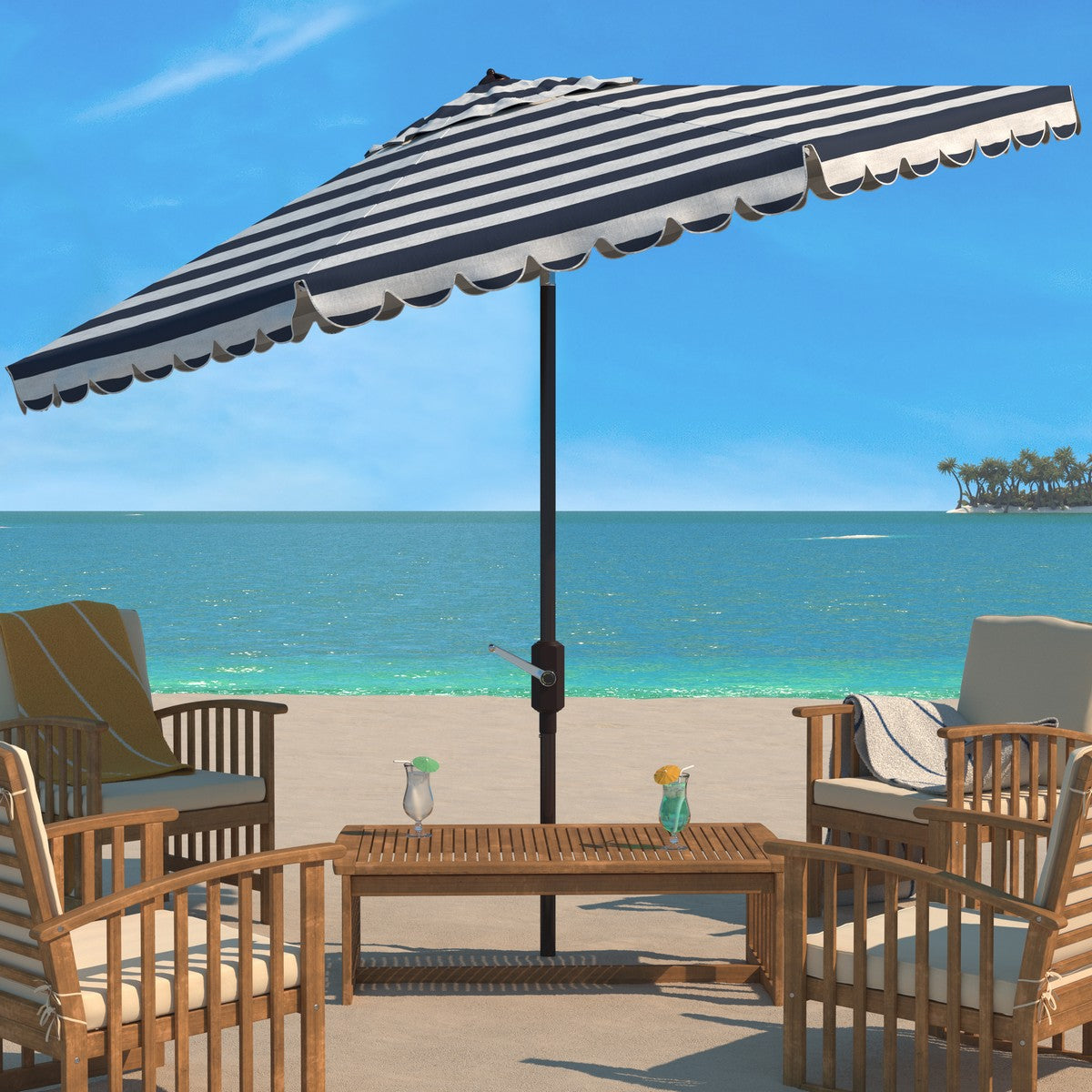 Safavieh Vienna 11Ft Rnd Crank Umbrella , PAT8111 - Black/White