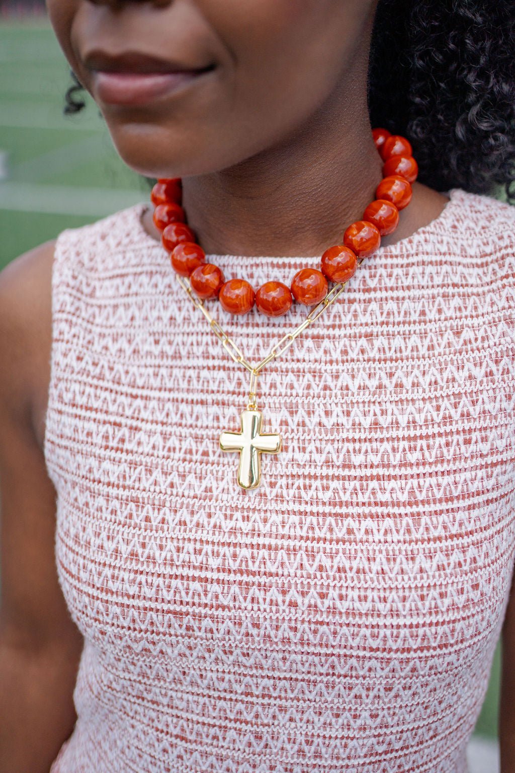 Puffy Cross Necklace with gold chain - 18k Plated Necklace