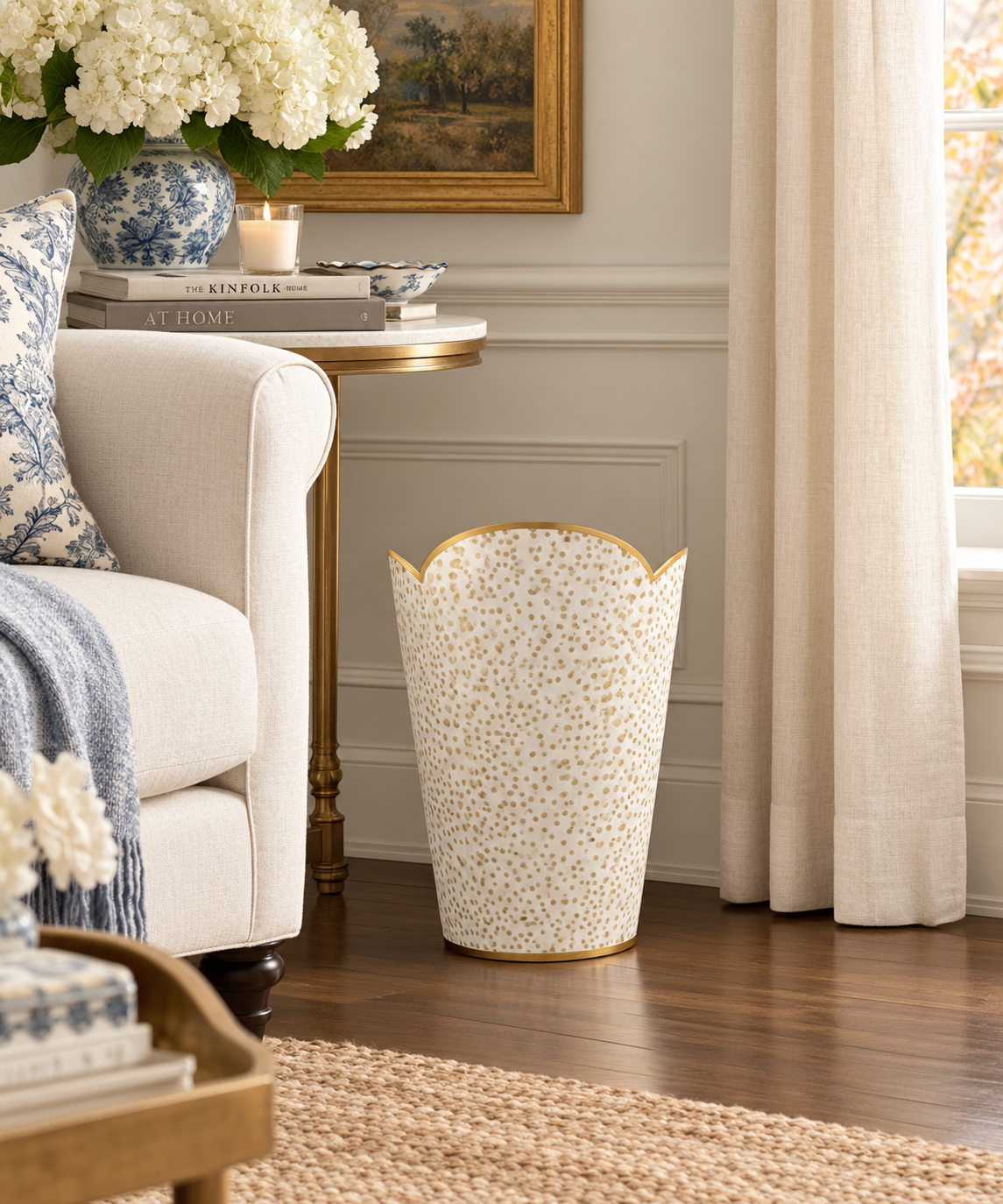 Tan Polka Dot Wastepaper Basket & Tissue Holder (2 Options)