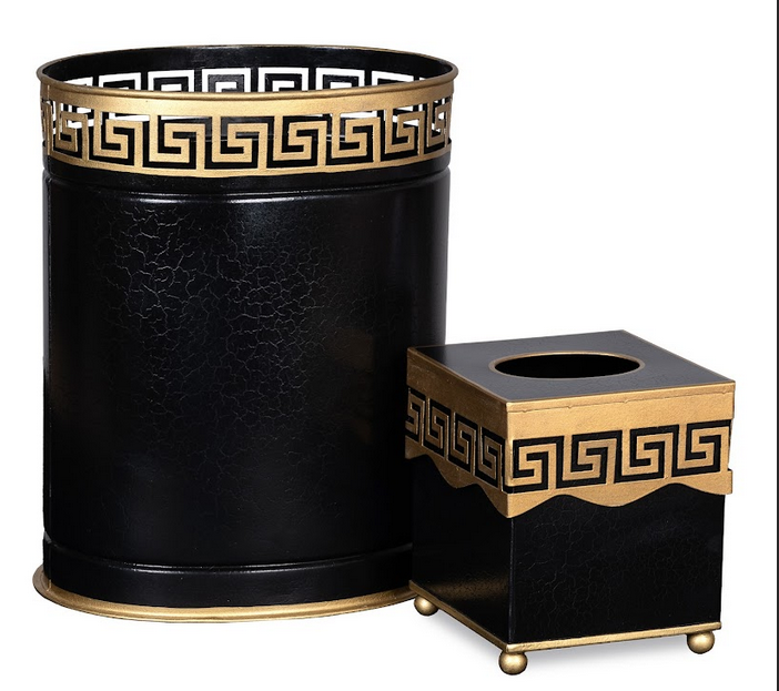 Black Greek Key Wastepaper Basket & Tissue Holder (3 Options)