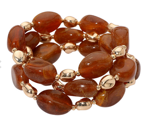 Tortoise and Gold Stretch Three Layer Bracelet