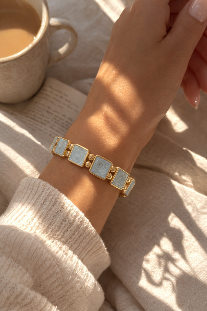 Slate & Gold Square Stretch Bracelet