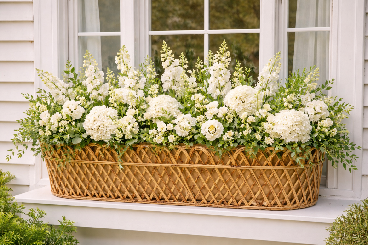JUMBO NATURAL OVAL RATTAN SCALLOPED PLANTER