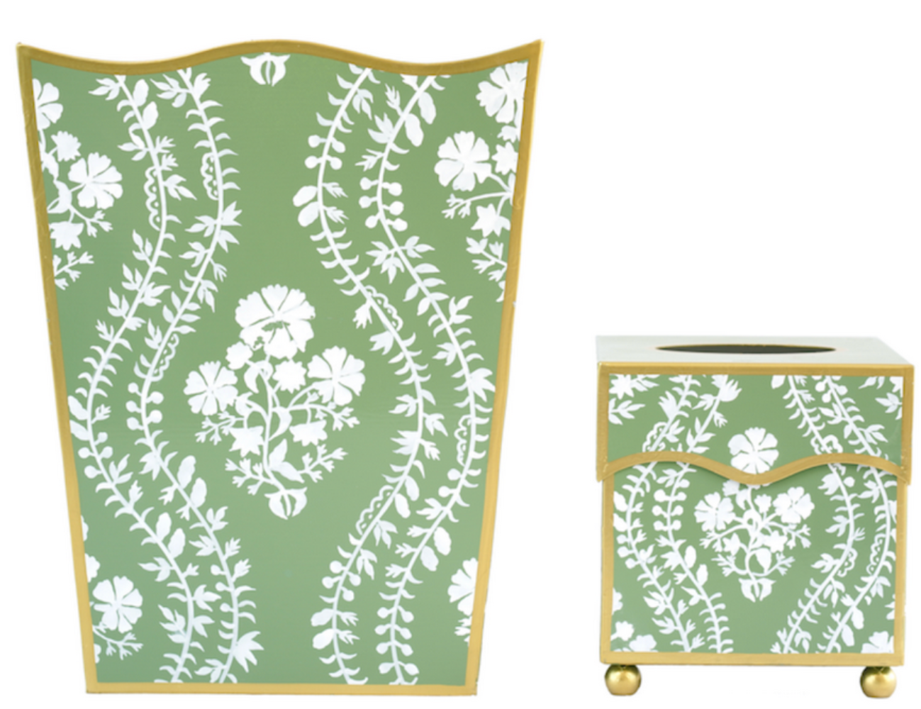 Green Floral Trellis Wastepaper Basket & Tissue (3 Options)