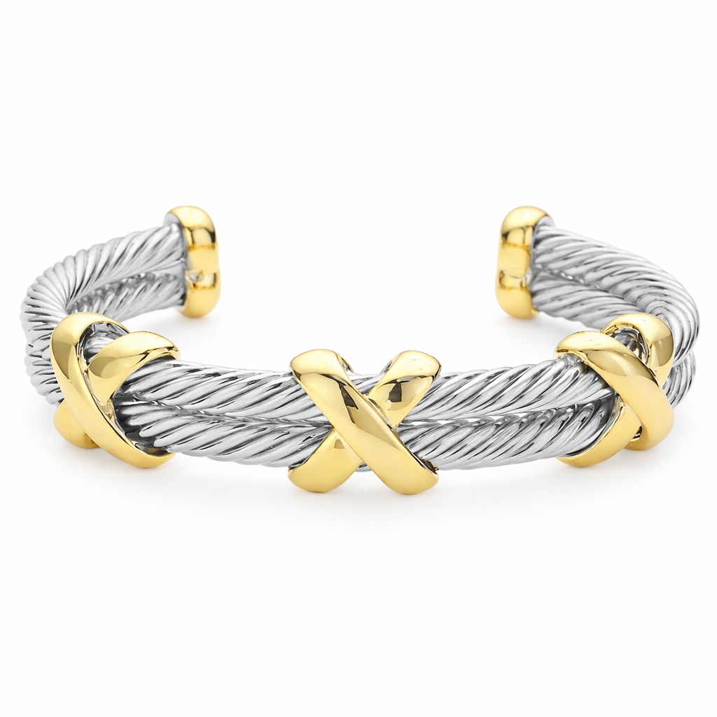 Braided Silver & Gold X Cuff