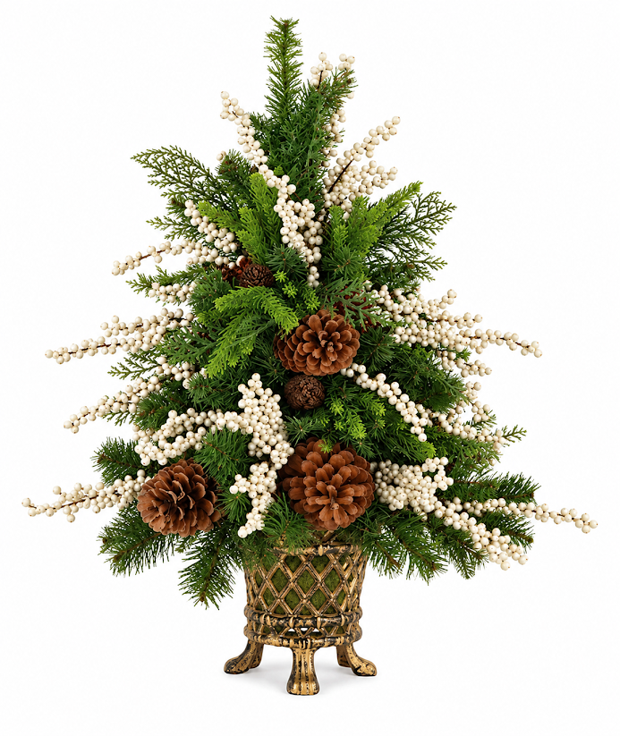 White Berry Holiday Tree in Gold Lattice Planter
