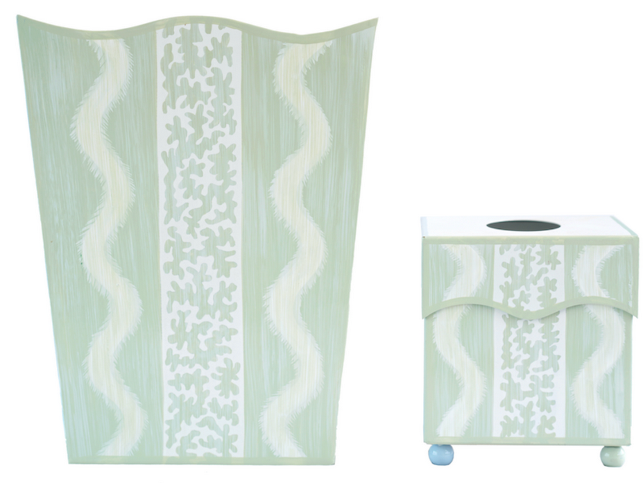 Green Ikat Wastepaper Basket & Tissue