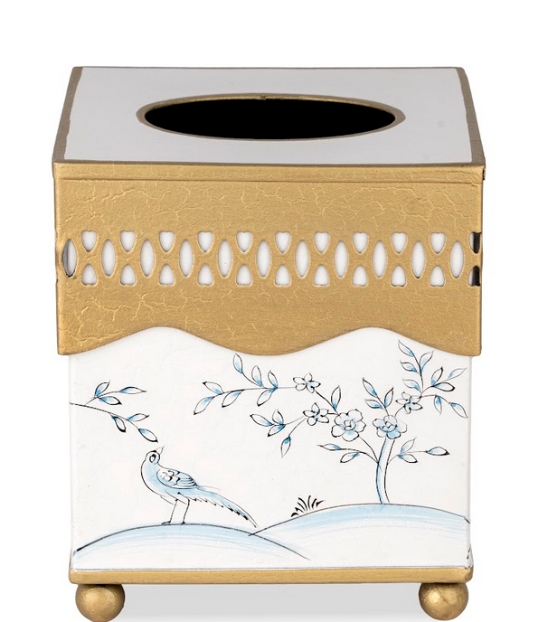 Ivory & Blue Pierced Tissue Holder