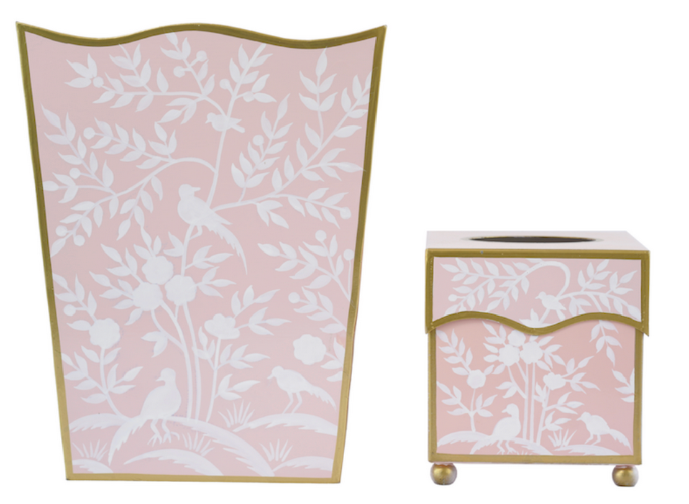 Pink Bird & Vine Wastepaper Basket & Tissue (3 Options)