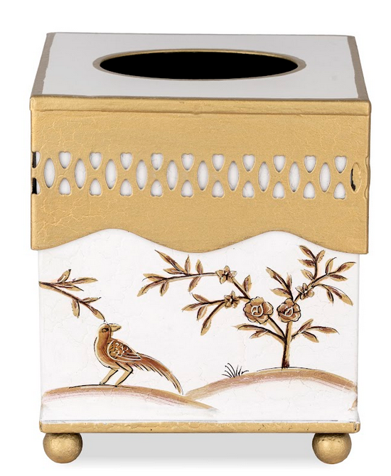 Ivory & Gold Oval Pierced Wastepaper Basket & Tissue (3 Options)