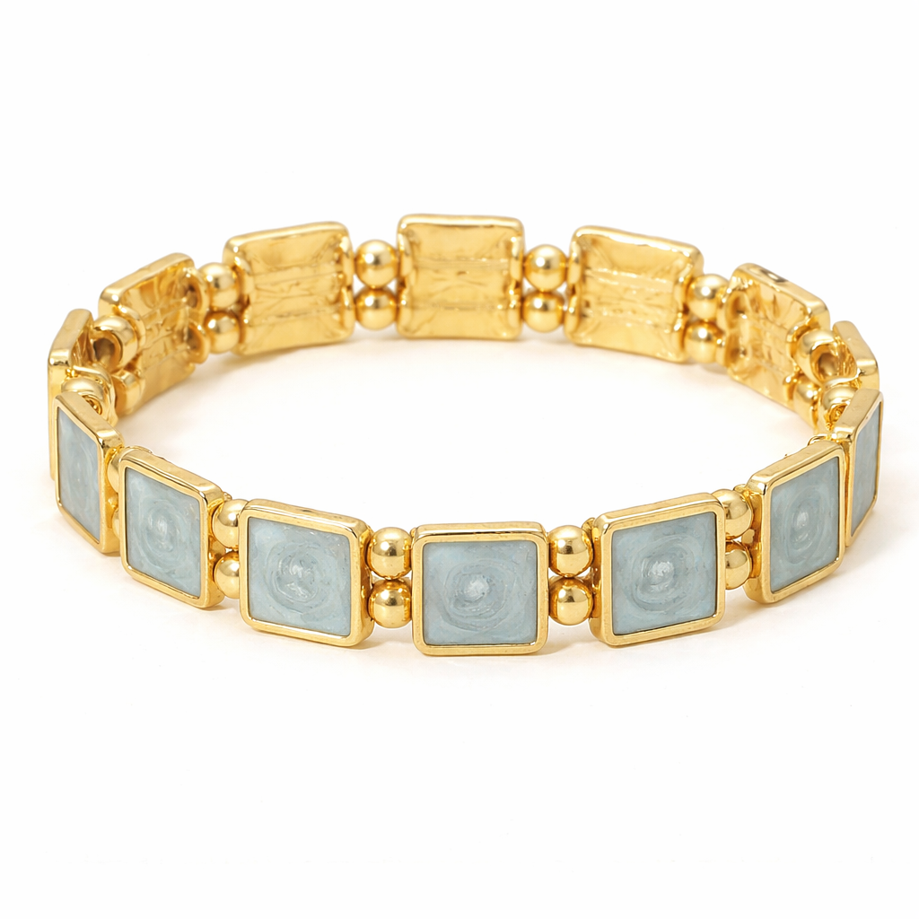 Slate & Gold Square Stretch Bracelet