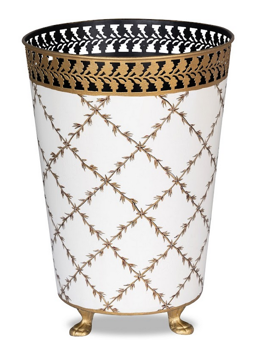 Ivory Pierced Gold Leaf Wastepaper Basket & Tissue (3 Options)