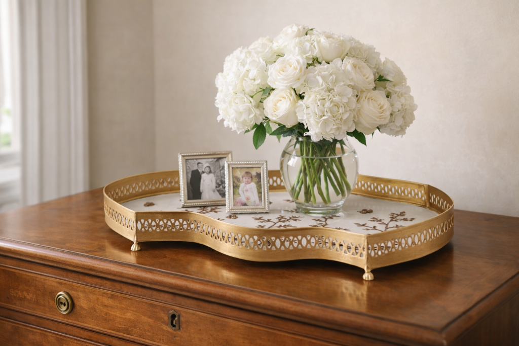 IVORY & Gold SCALLOPED VANITY TRAY