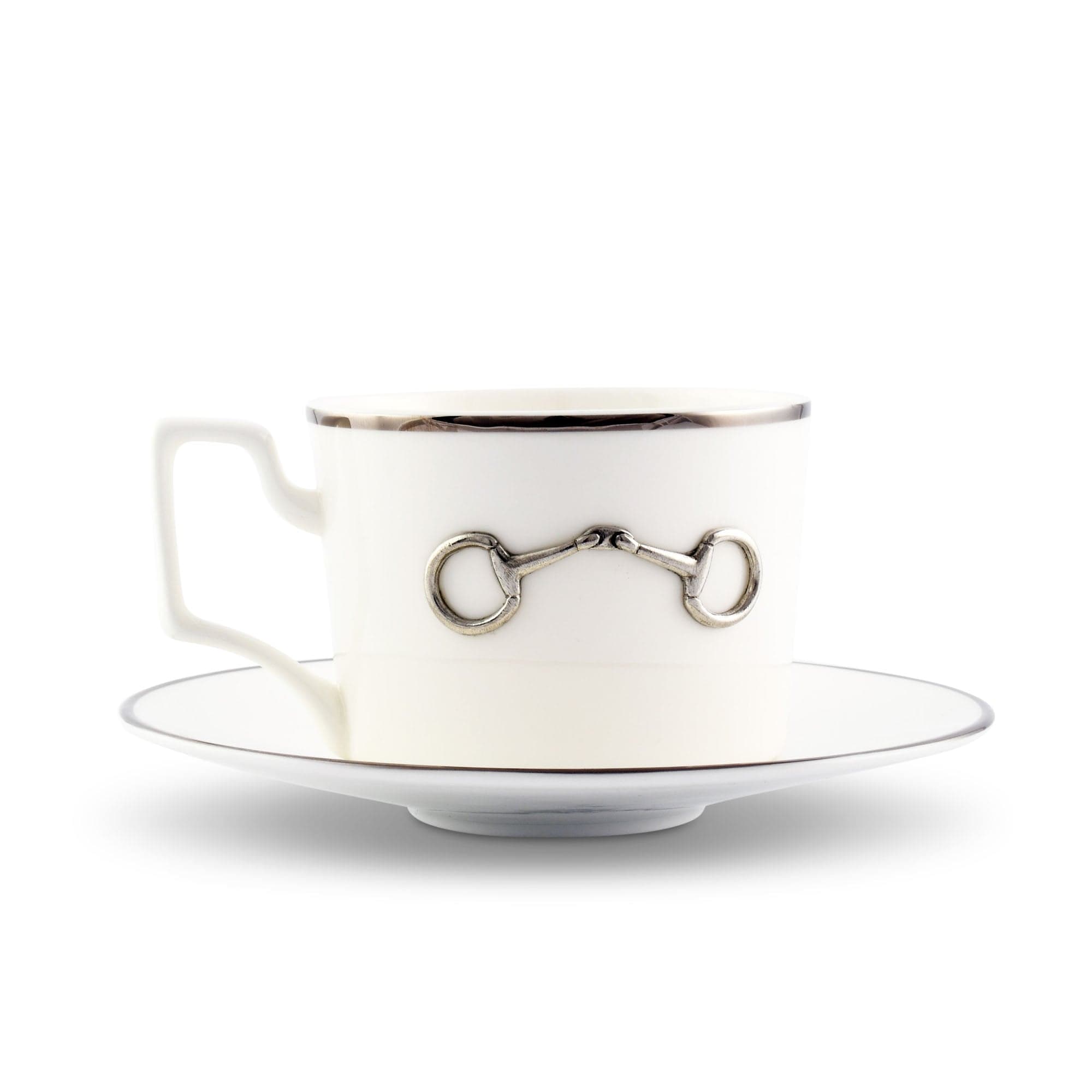 Pewter Bit Bone China Cup and Saucer Platinum Rim