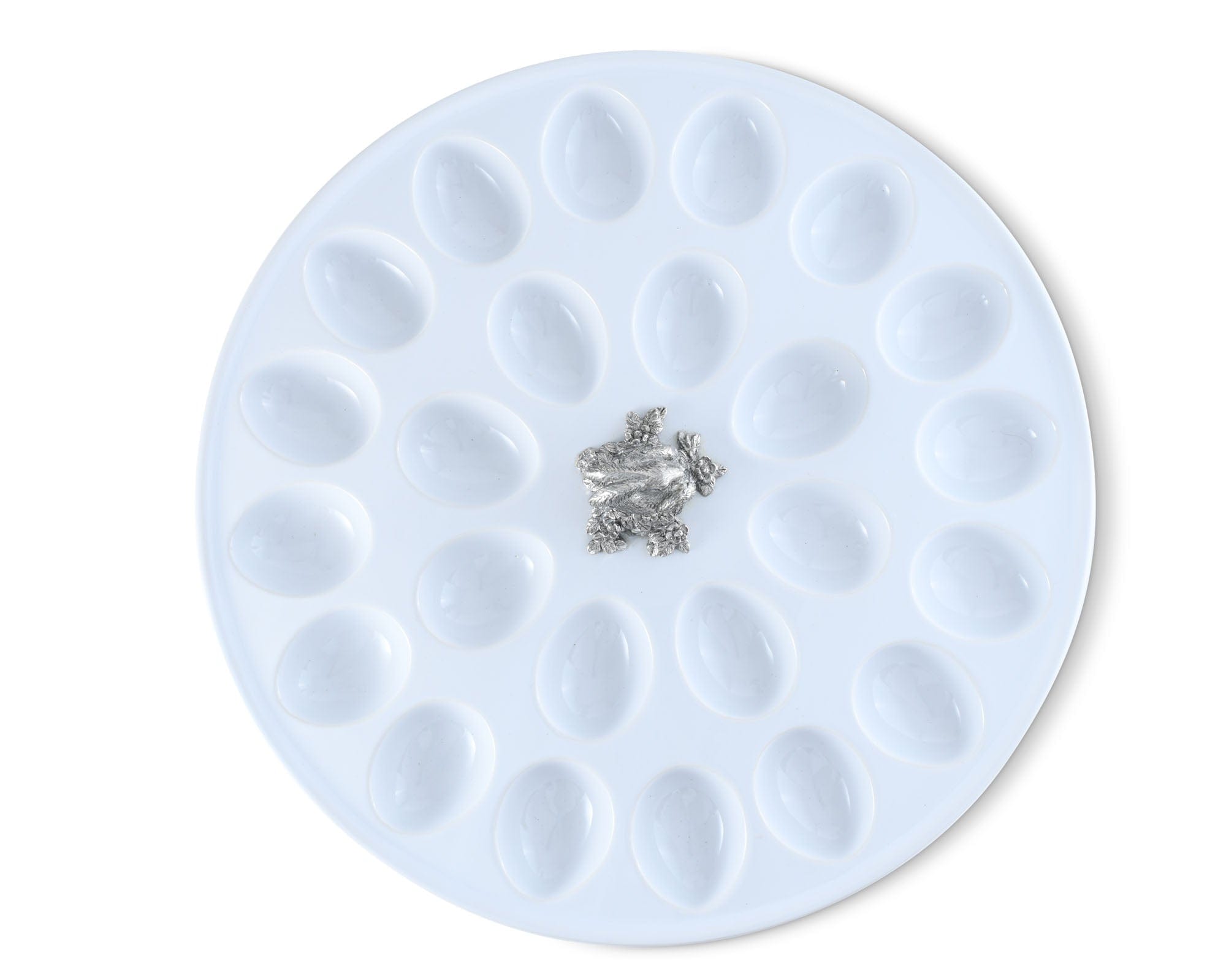 Deviled Egg Tray with Pewter Standing Rabbit