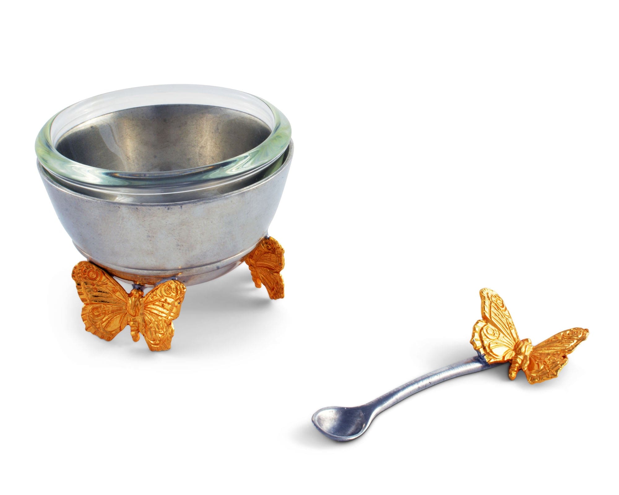 Gold Butterfly Salt Cellar with Spoon