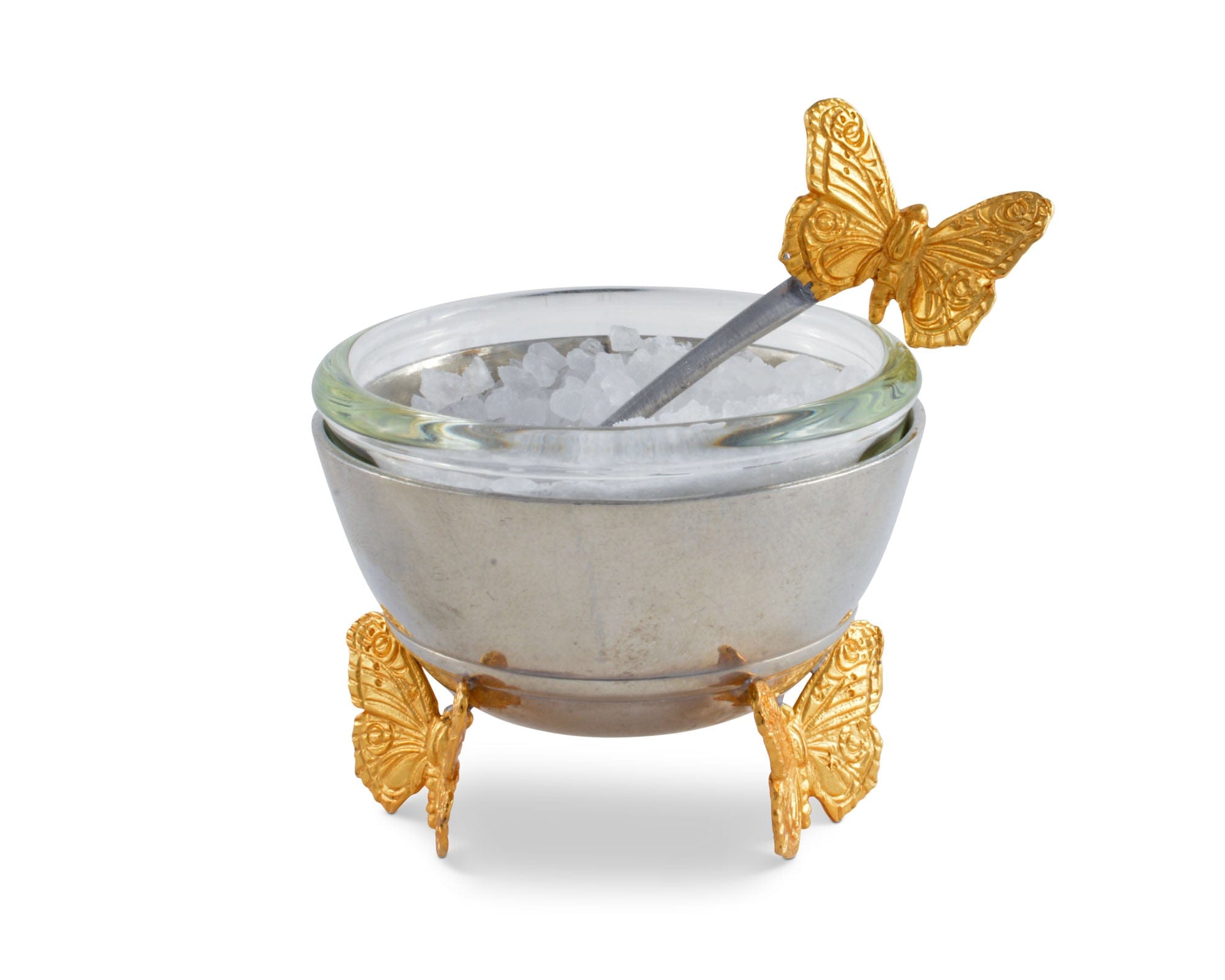Gold Butterfly Salt Cellar with Spoon