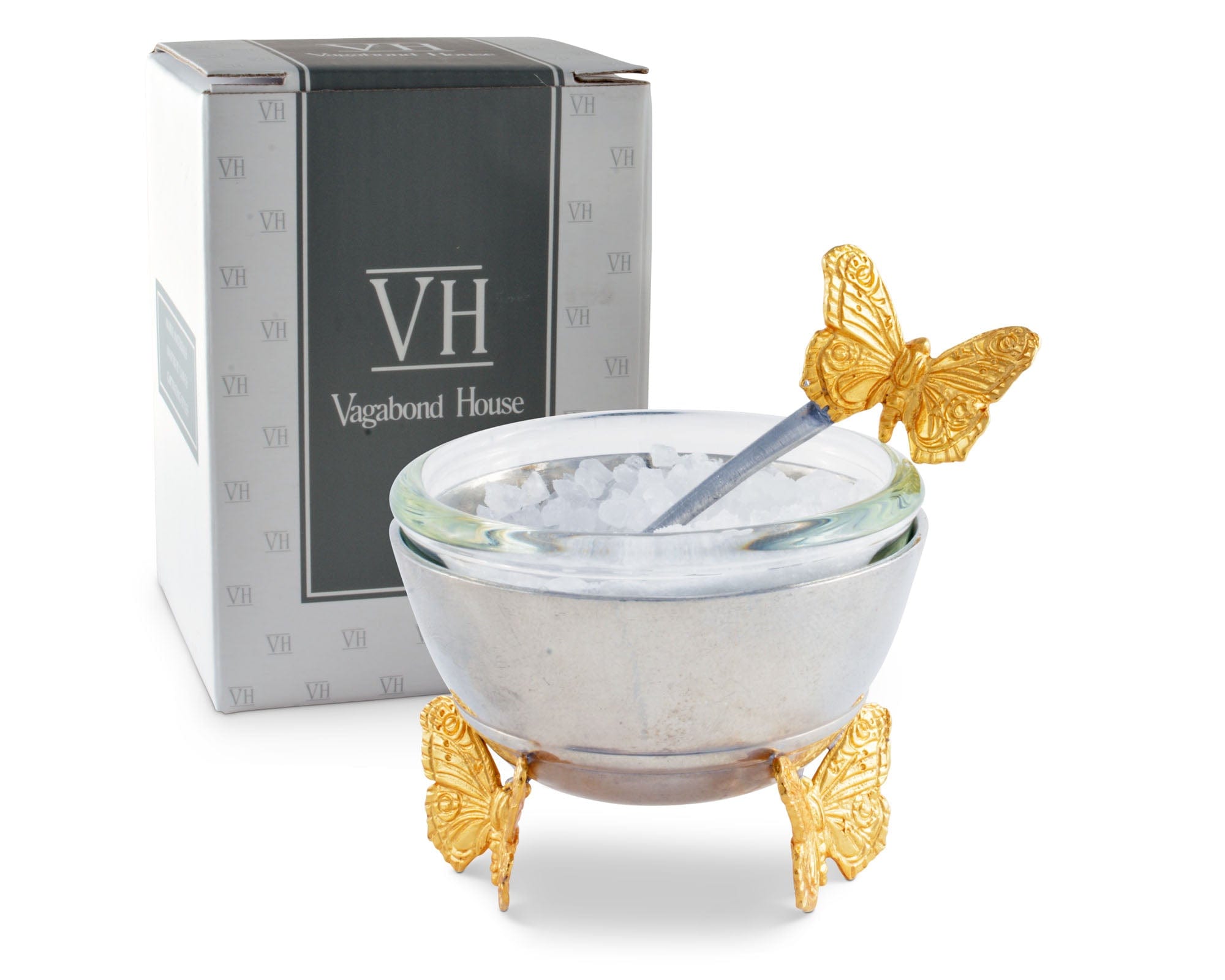 Gold Butterfly Salt Cellar with Spoon