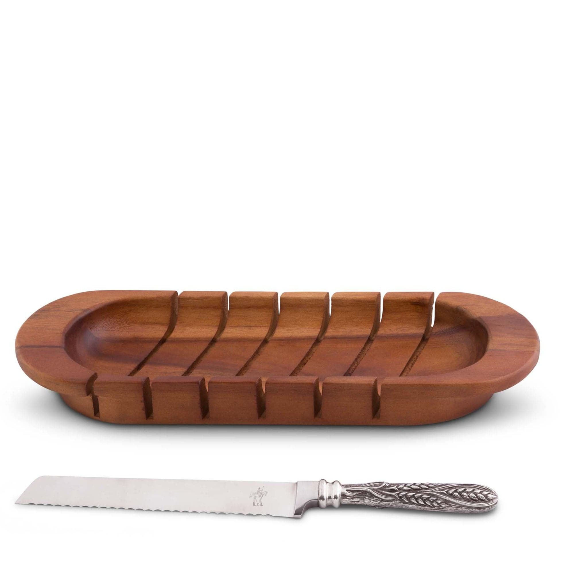 Oval Bread Board with Pewter Wheat Knife